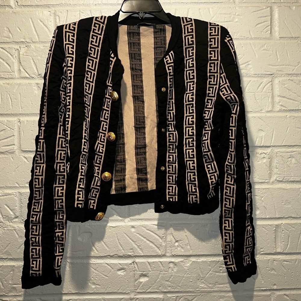 Balmain Monogram Pattern Wool Blend Button Cardigan Size 40 - Picture 4 of 16
